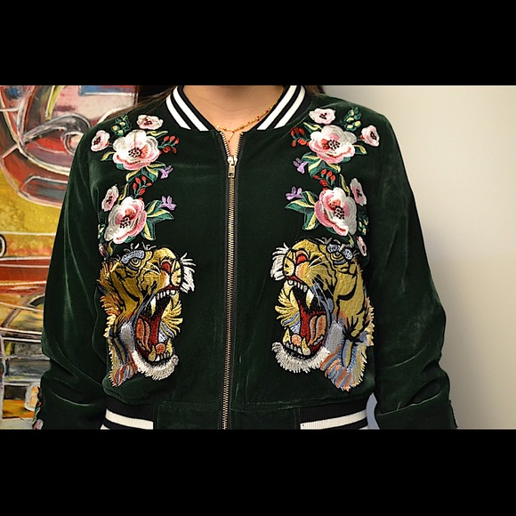 Jackets & Blazers - High Quality Green Velvet Bomber Jacket